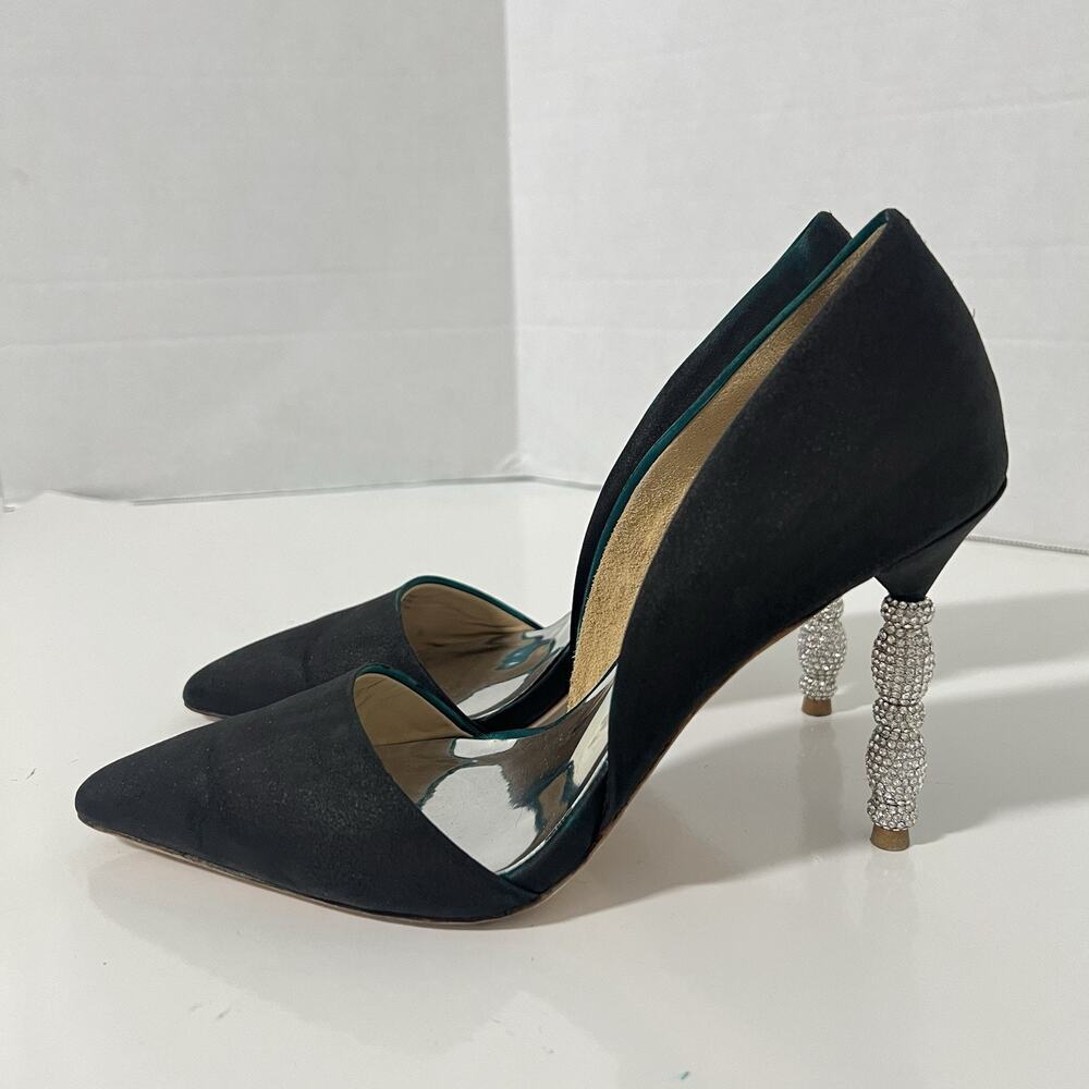 Badgley Mischka Emily Satin d'Orsay Pumps Size 6 Crystal Studded Stilettos - Picture 7 of 12